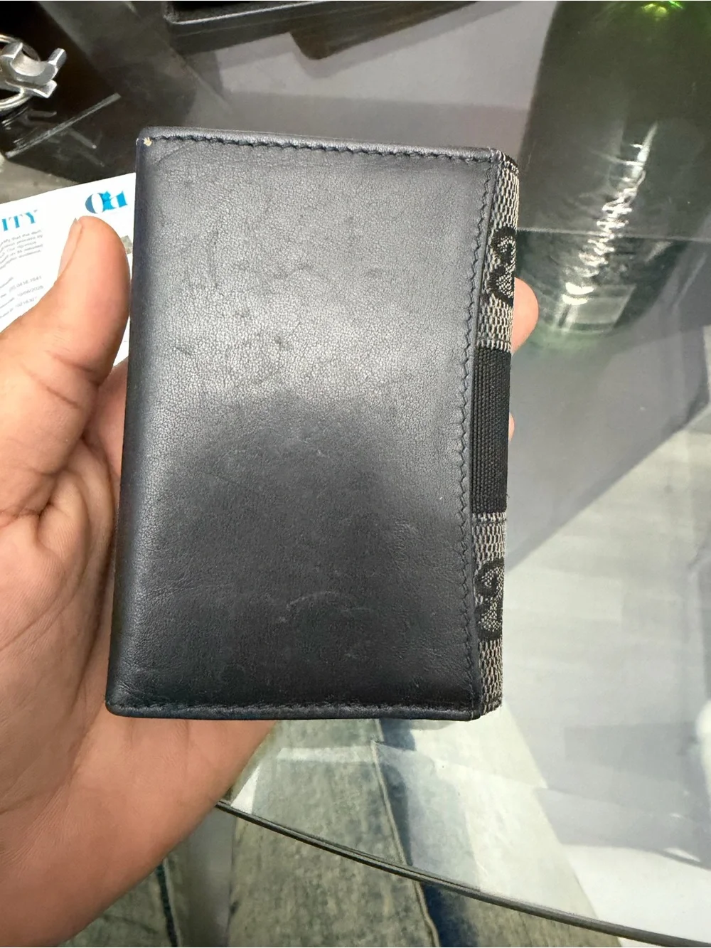 Gucci Brown GG Monogram Canvas Card Sleeve with Black Elastic Strap